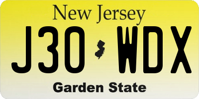 NJ license plate J30WDX
