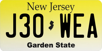 NJ license plate J30WEA