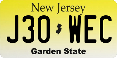 NJ license plate J30WEC