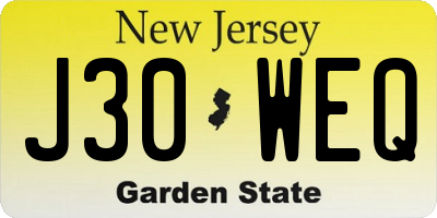NJ license plate J30WEQ