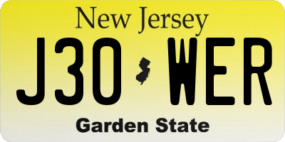 NJ license plate J30WER