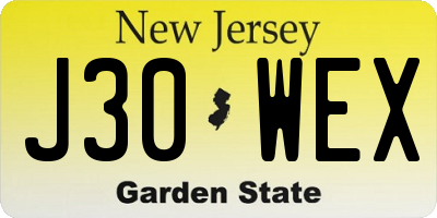 NJ license plate J30WEX