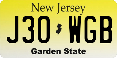 NJ license plate J30WGB