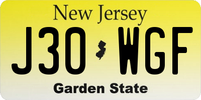 NJ license plate J30WGF