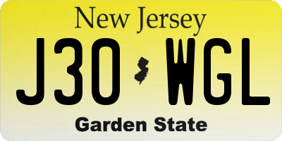 NJ license plate J30WGL