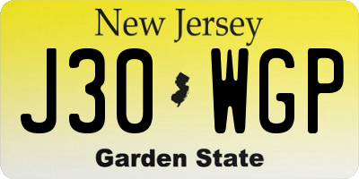 NJ license plate J30WGP