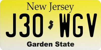 NJ license plate J30WGV