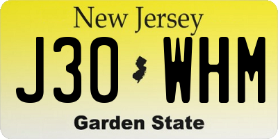 NJ license plate J30WHM