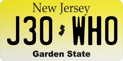 NJ license plate J30WHO