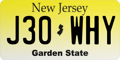 NJ license plate J30WHY