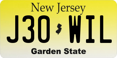 NJ license plate J30WIL