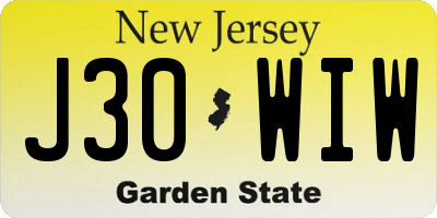 NJ license plate J30WIW