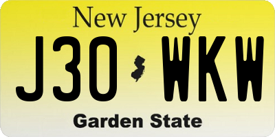 NJ license plate J30WKW