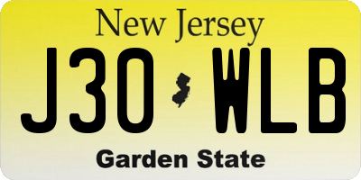 NJ license plate J30WLB