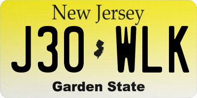 NJ license plate J30WLK