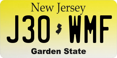 NJ license plate J30WMF