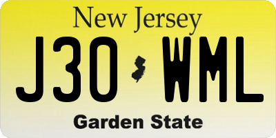 NJ license plate J30WML