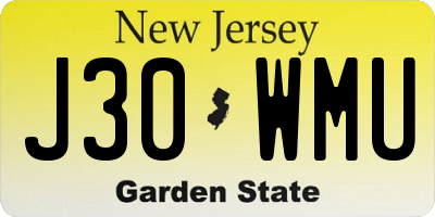 NJ license plate J30WMU