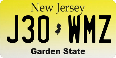 NJ license plate J30WMZ