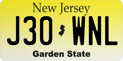 NJ license plate J30WNL