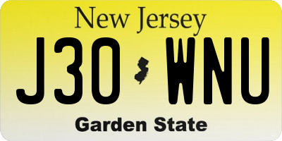 NJ license plate J30WNU