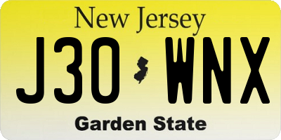 NJ license plate J30WNX