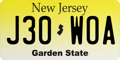 NJ license plate J30WOA