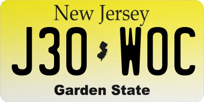 NJ license plate J30WOC
