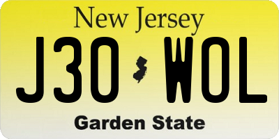 NJ license plate J30WOL