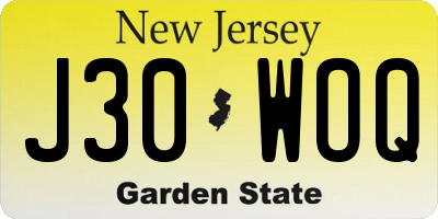 NJ license plate J30WOQ