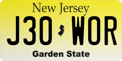 NJ license plate J30WOR