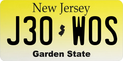 NJ license plate J30WOS