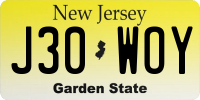 NJ license plate J30WOY