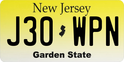 NJ license plate J30WPN