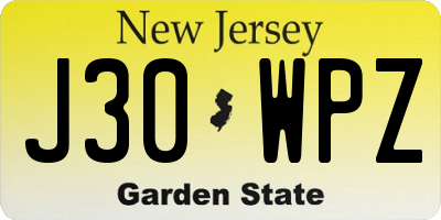 NJ license plate J30WPZ