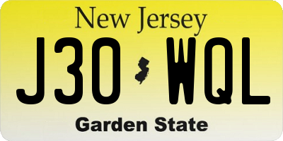 NJ license plate J30WQL