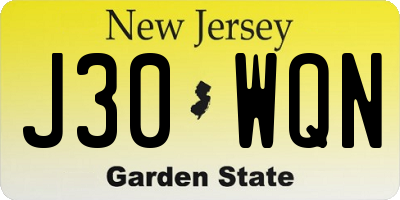 NJ license plate J30WQN