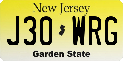 NJ license plate J30WRG