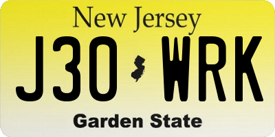 NJ license plate J30WRK
