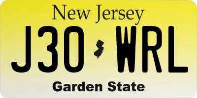 NJ license plate J30WRL
