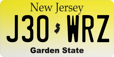 NJ license plate J30WRZ