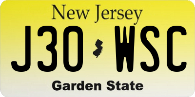 NJ license plate J30WSC