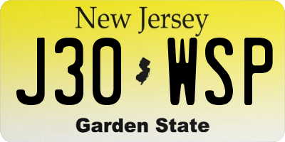 NJ license plate J30WSP