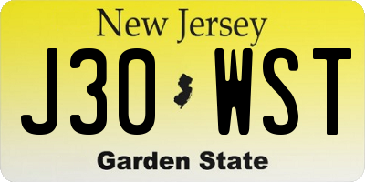NJ license plate J30WST