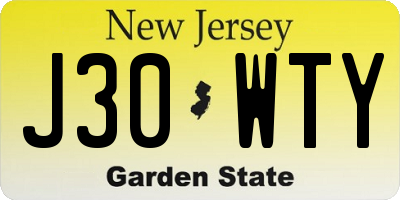 NJ license plate J30WTY
