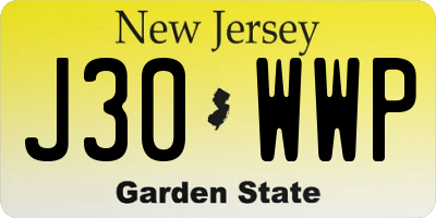 NJ license plate J30WWP