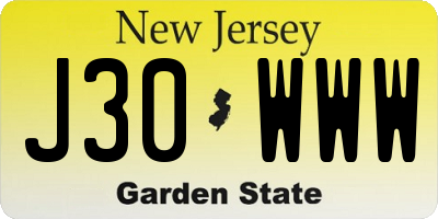 NJ license plate J30WWW