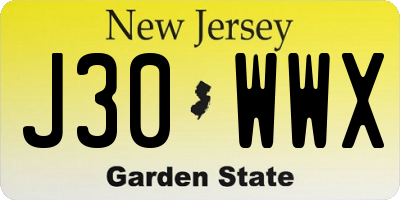 NJ license plate J30WWX