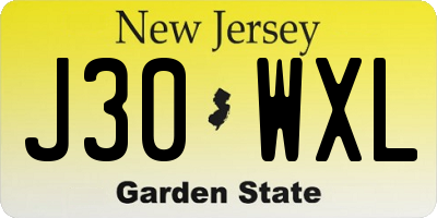NJ license plate J30WXL