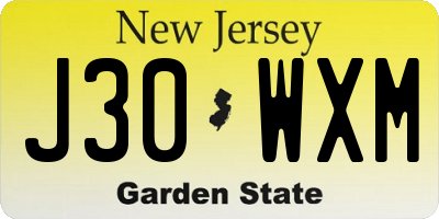 NJ license plate J30WXM